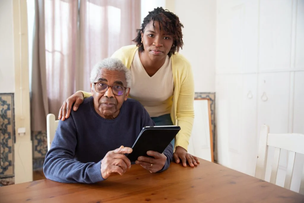 care giver with her father